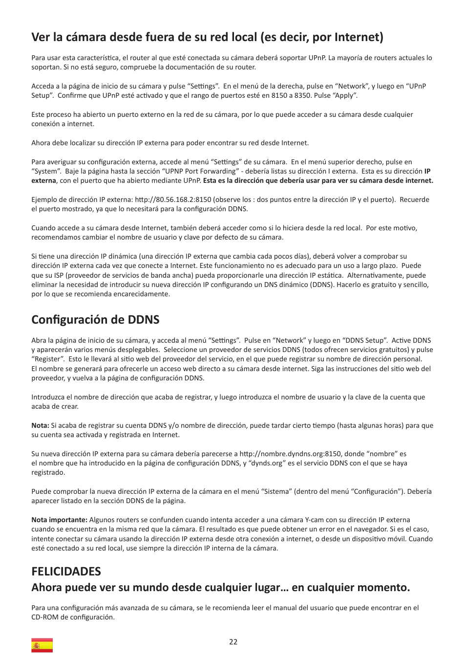 Conﬁ guración de ddns, Felicidades | Y-cam Multilanguage User Manual | Page 22 / 28