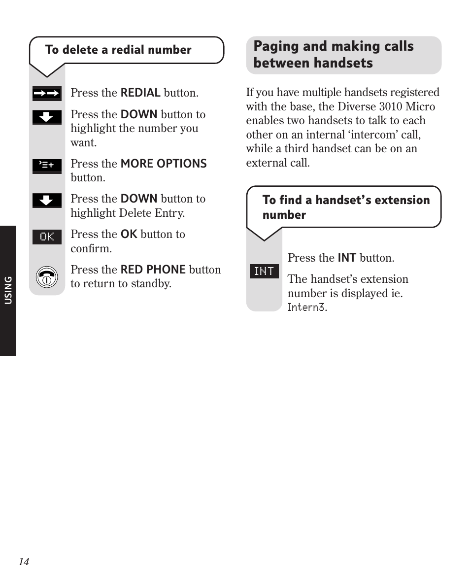 Paging and making calls between handsets | BT Diverse 3010 User Manual | Page 18 / 67