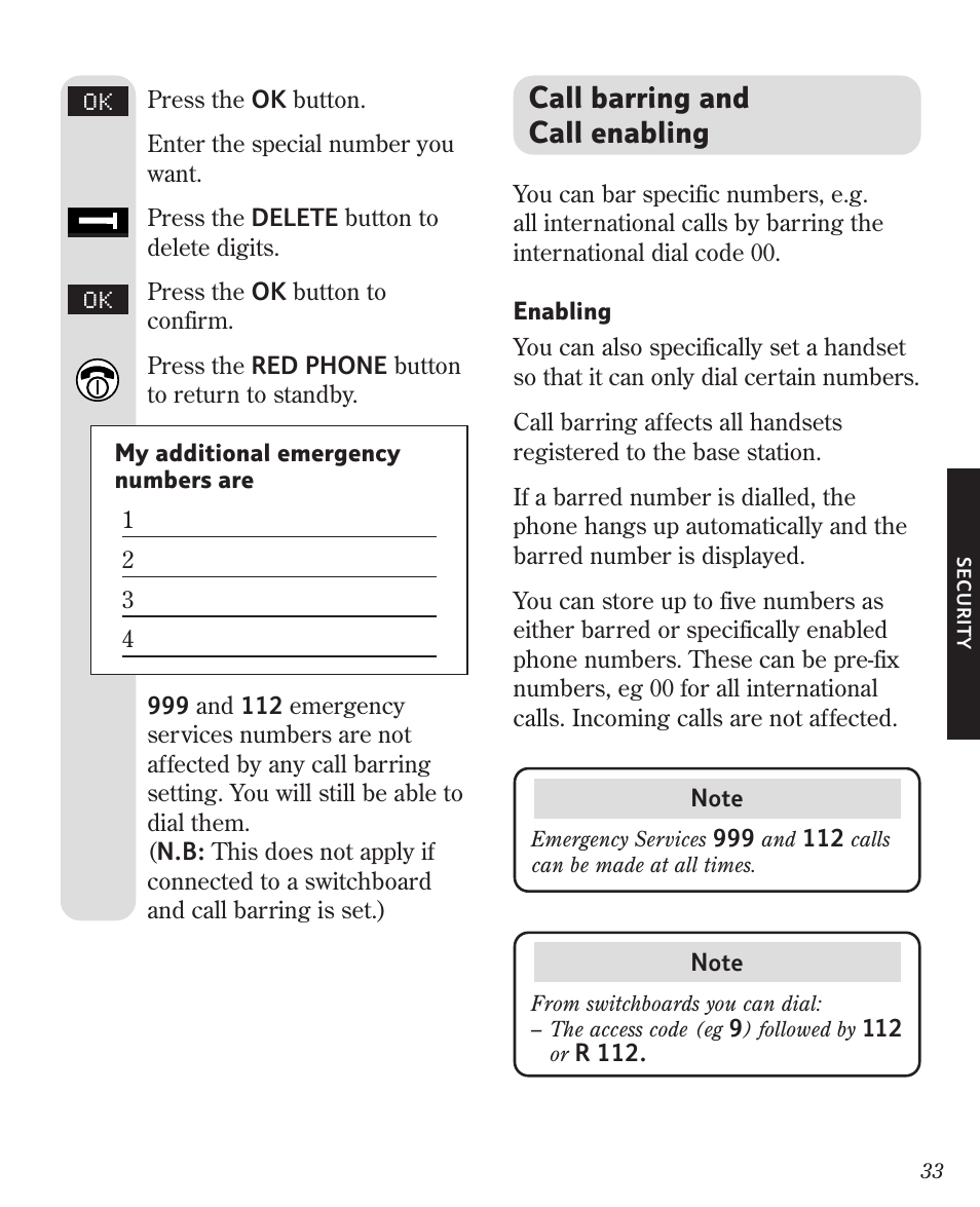 Call barring and call enabling | BT Diverse 3010 User Manual | Page 37 / 67