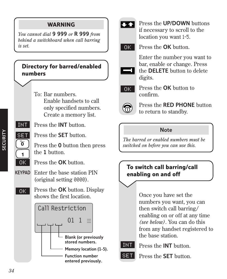 Call restriction | BT Diverse 3010 User Manual | Page 38 / 67