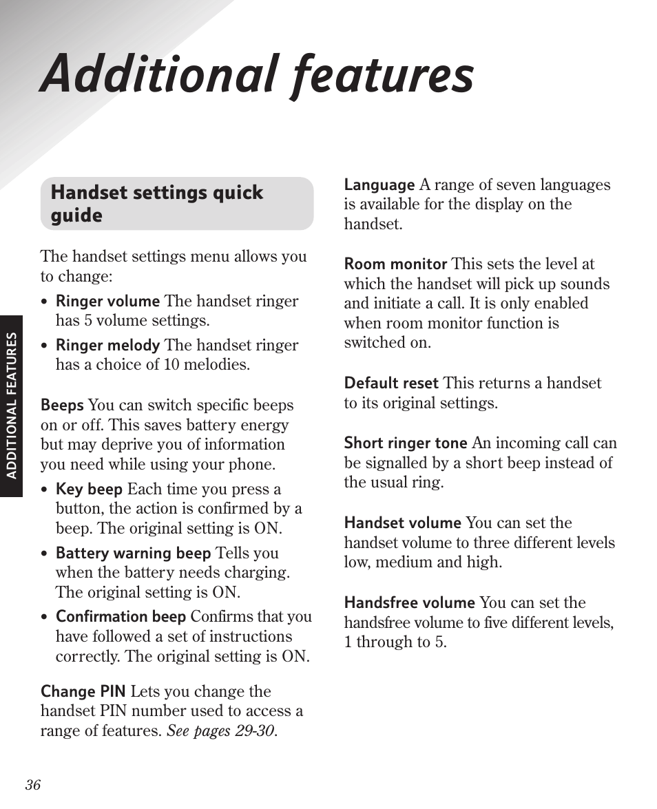 Additional features | BT Diverse 3010 User Manual | Page 40 / 67