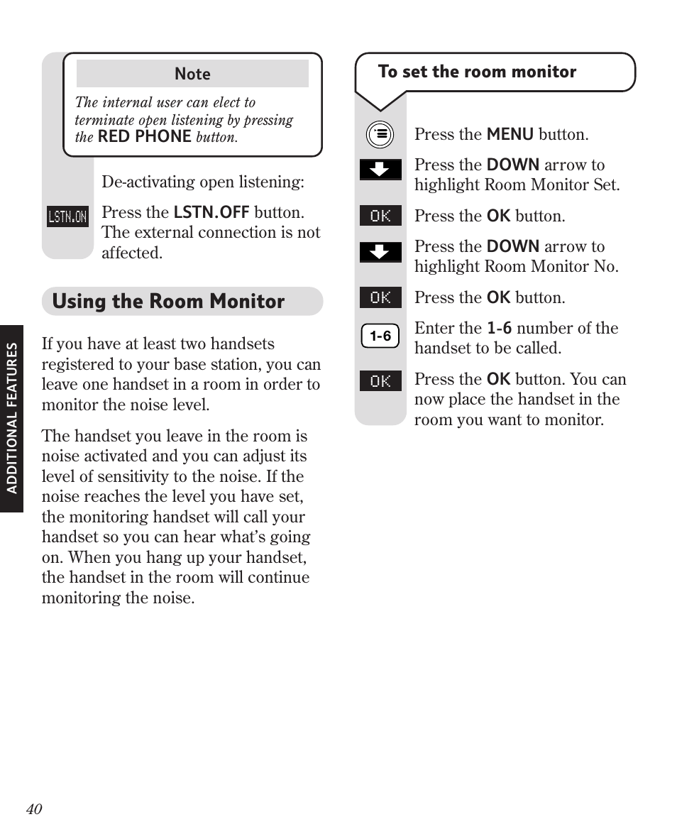 Using the room monitor | BT Diverse 3010 User Manual | Page 44 / 67