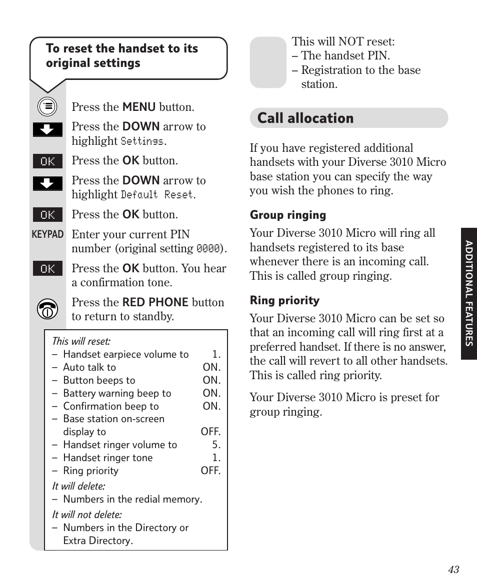 Call allocation | BT Diverse 3010 User Manual | Page 47 / 67