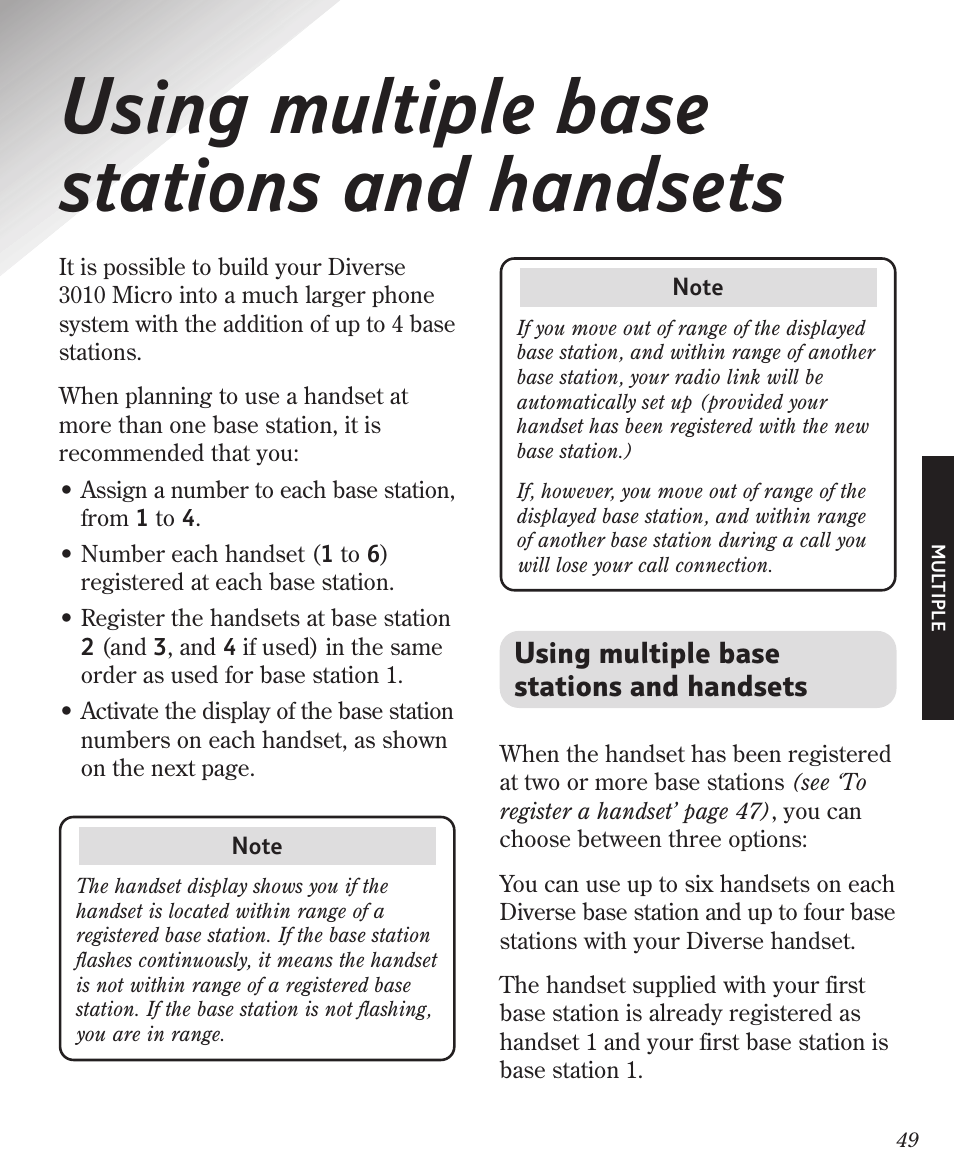 Using multiple base stations and handsets | BT Diverse 3010 User Manual | Page 53 / 67