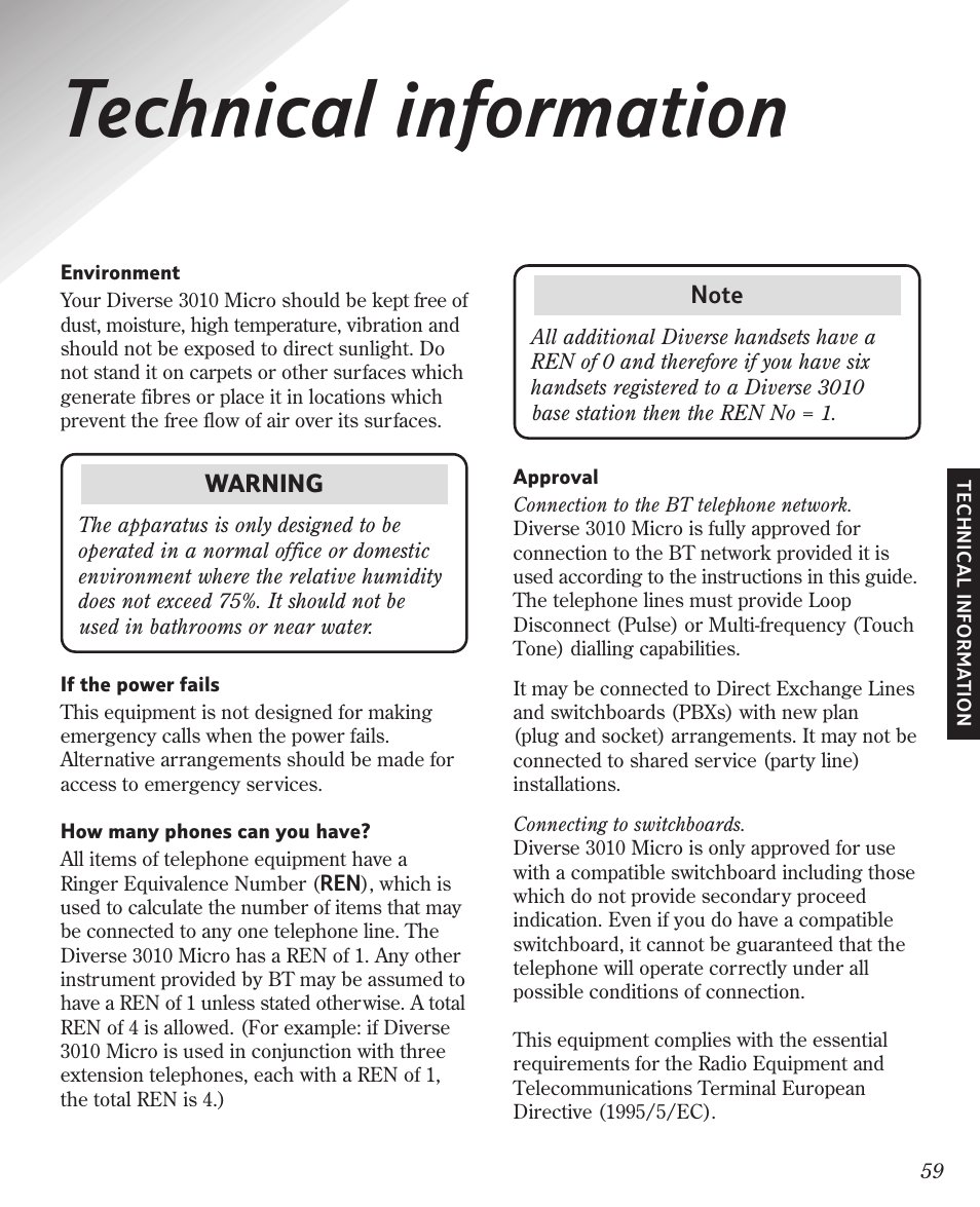 Technical information | BT Diverse 3010 User Manual | Page 63 / 67