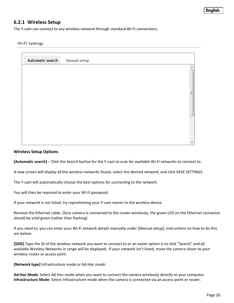 1 wireless setup, Ireless, Etup | Y-cam Bullet HD 1080 (1st Gen) User Manual | Page 26 / 68