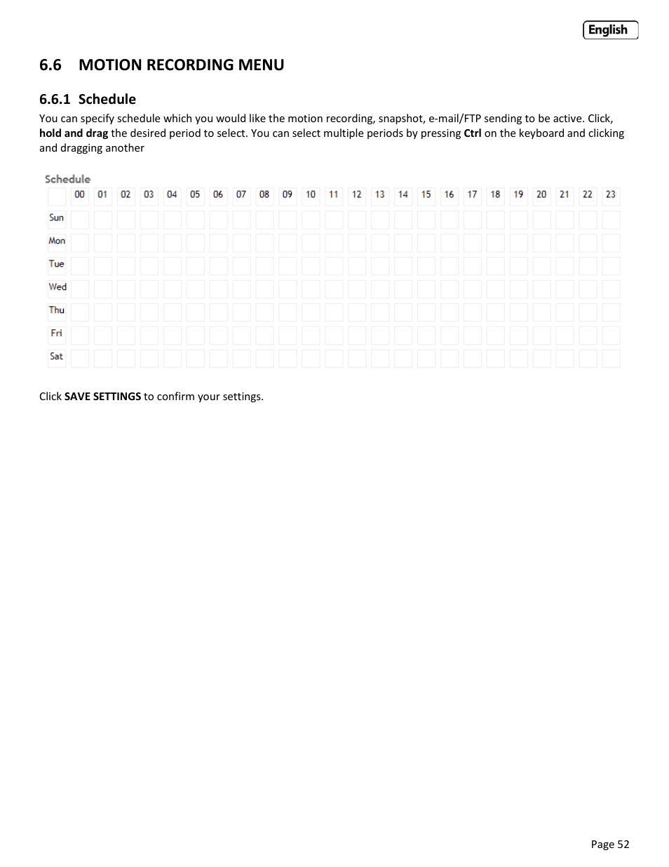 6 motion recording menu, 1 schedule, Motion | Recording, Menu, Chedule | Y-cam Bullet HD 1080 (1st Gen) User Manual | Page 52 / 68