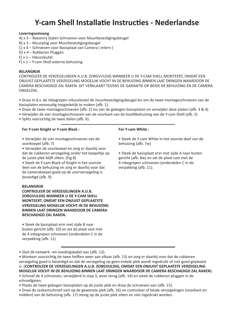 Y-cam shell installatie instructies - nederlandse | Y-cam Multilanguage Y-cam Shell User Manual | Page 12 / 12