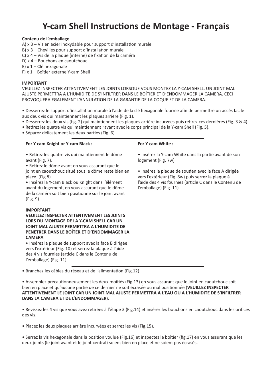 Y-cam shell instructions de montage - français | Y-cam Multilanguage Y-cam Shell User Manual | Page 8 / 12