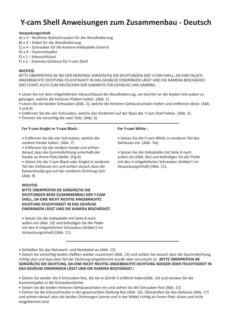 Y-cam shell anweisungen zum zusammenbau - deutsch | Y-cam Multilanguage Y-cam Shell User Manual | Page 9 / 12