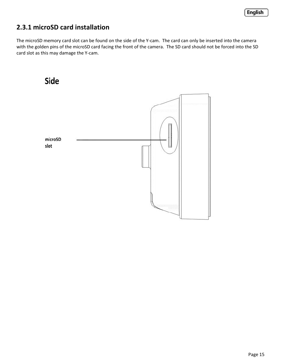 1 microsd card installation, Micro, Card installation | Explanation, Operating | Y-cam Cube User Manual | Page 15 / 88