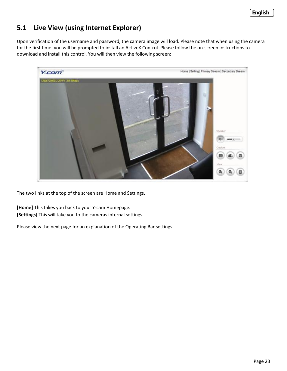 1 live view (using internet explorer) | Y-cam Cube User Manual | Page 23 / 88