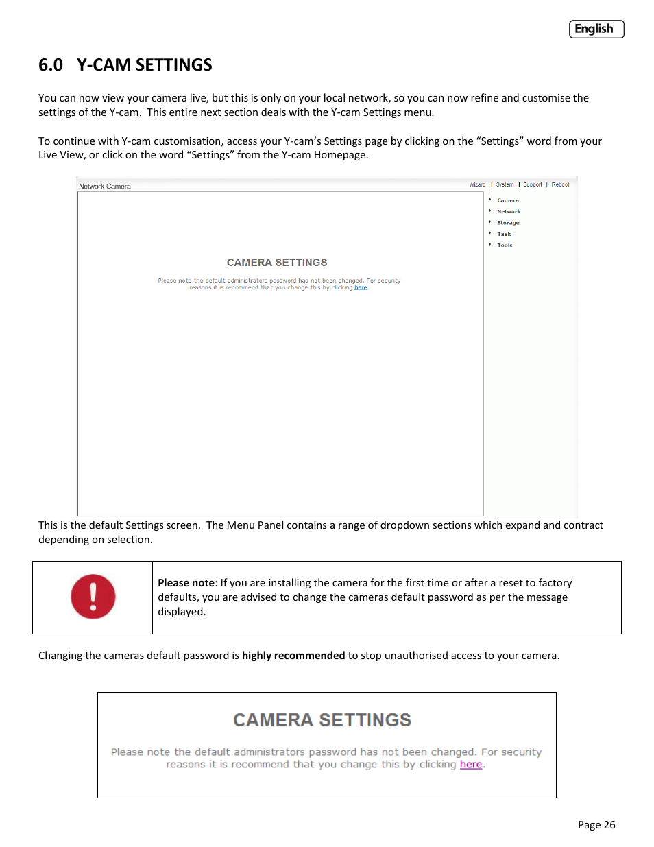 0 y-cam settings, Y-cam settings | Y-cam Cube User Manual | Page 26 / 88