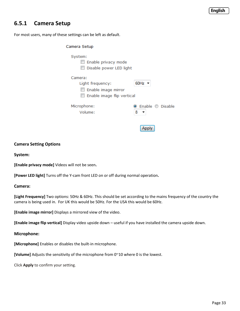 1 camera setup | Y-cam Cube User Manual | Page 33 / 88
