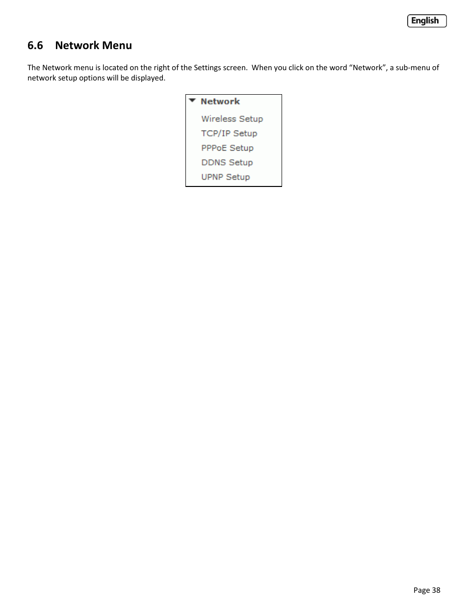 6 network menu, Etwork, Ireless | Etup | Y-cam Cube User Manual | Page 38 / 88