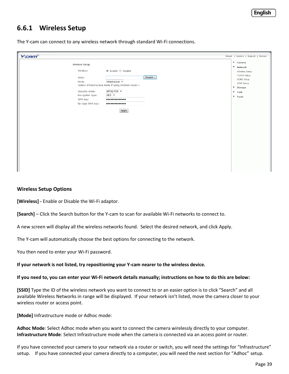 1 wireless setup | Y-cam Cube User Manual | Page 39 / 88