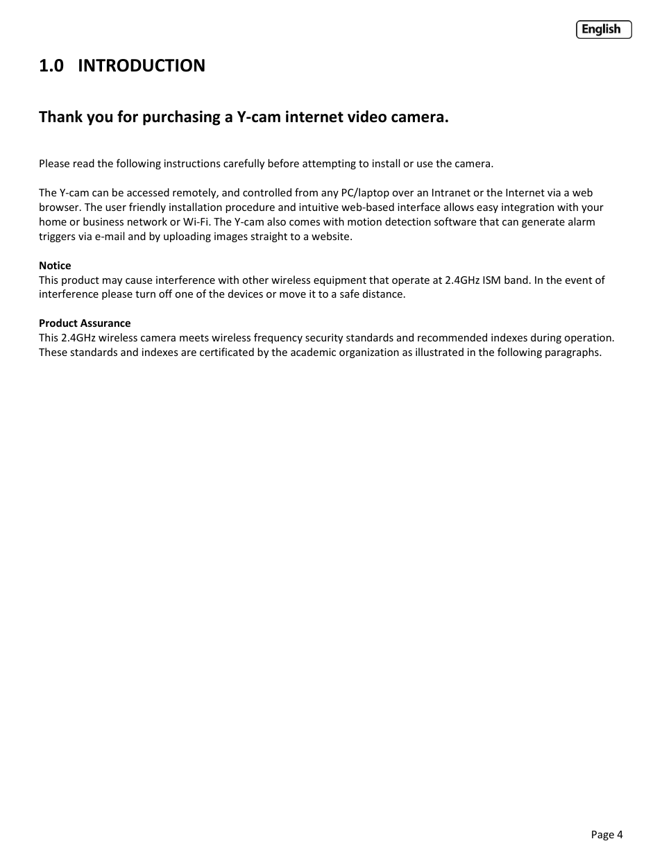 0 introduction, Introduction, Pproval | Nformation | Y-cam Cube User Manual | Page 4 / 88