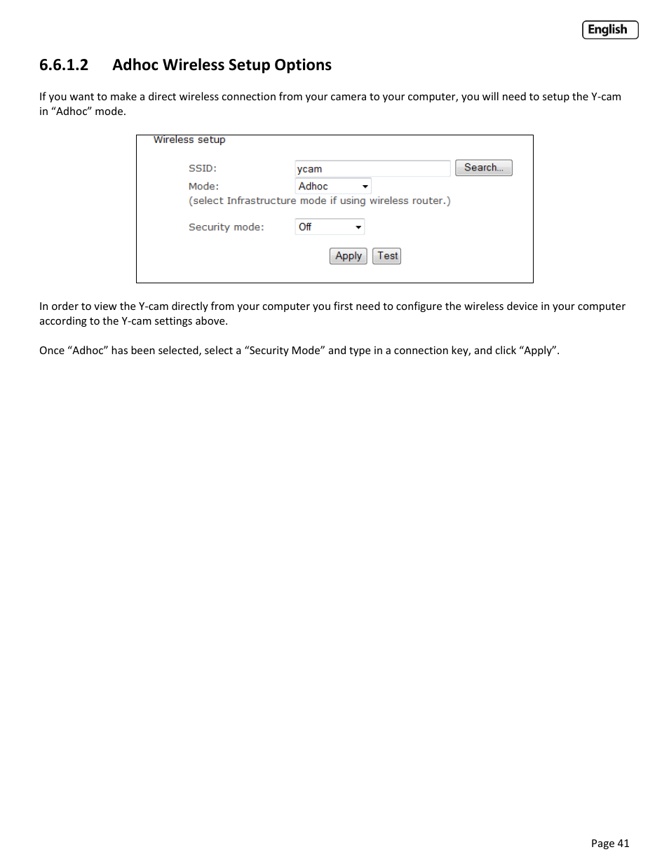 2 adhoc wireless setup options | Y-cam Cube User Manual | Page 41 / 88