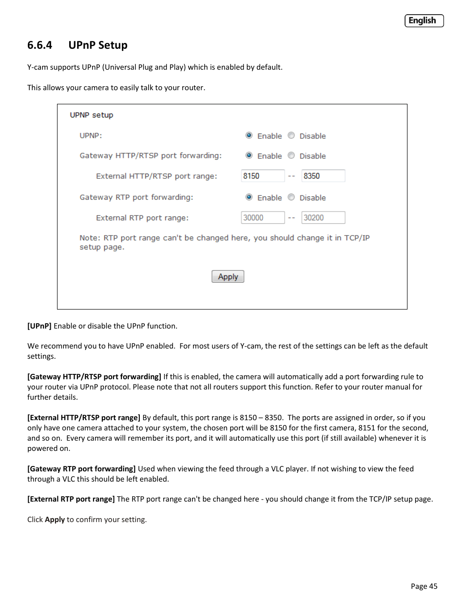 4 upnp setup, Etup | Y-cam Cube User Manual | Page 45 / 88