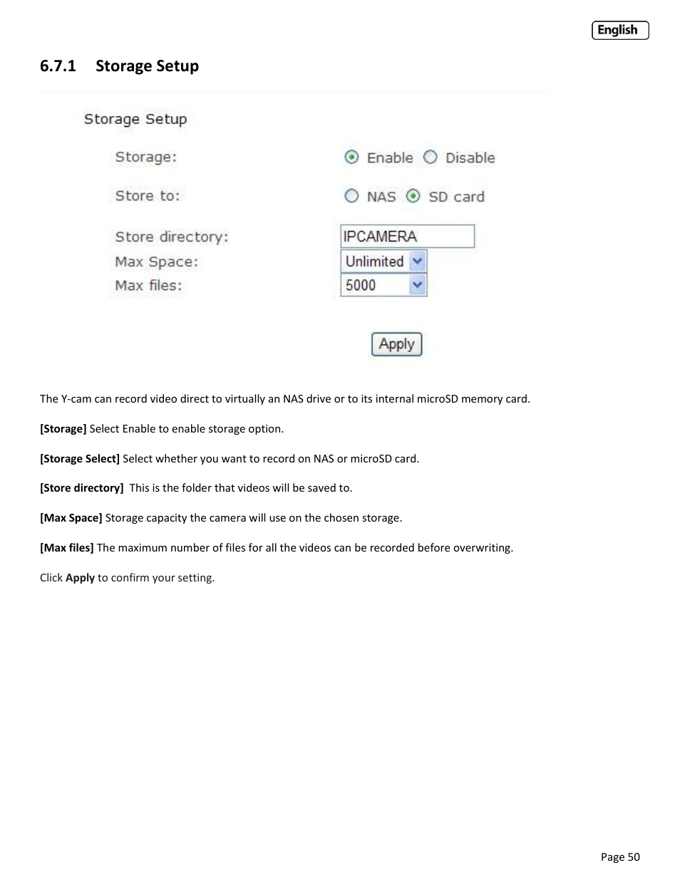 1 storage setup | Y-cam Cube User Manual | Page 50 / 88