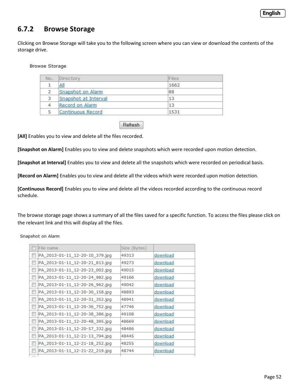 2 browse storage, Rowse, Torage | Ormat | Y-cam Cube User Manual | Page 52 / 88
