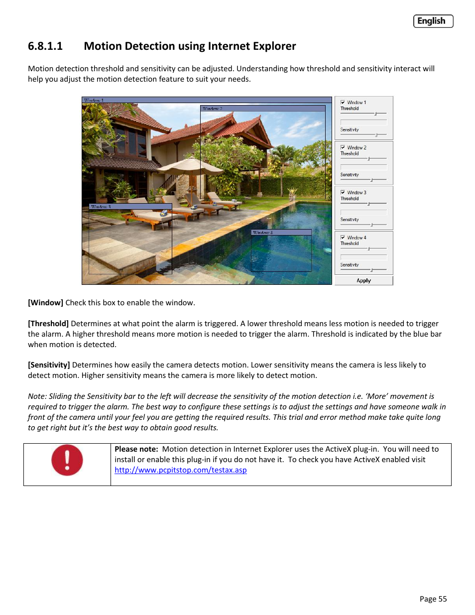 1 motion detection using internet explorer, Otion, Etection using other browsers | Y-cam Cube User Manual | Page 55 / 88