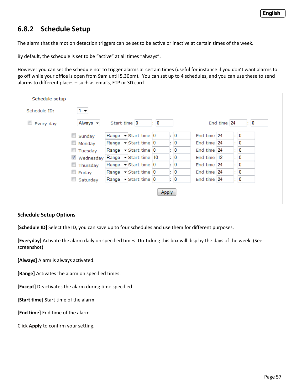 2 schedule setup, Chedule, Etup | Y-cam Cube User Manual | Page 57 / 88