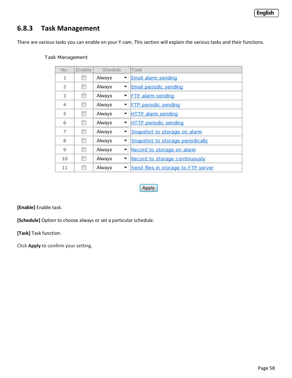 3 task management, Anagement | Y-cam Cube User Manual | Page 58 / 88
