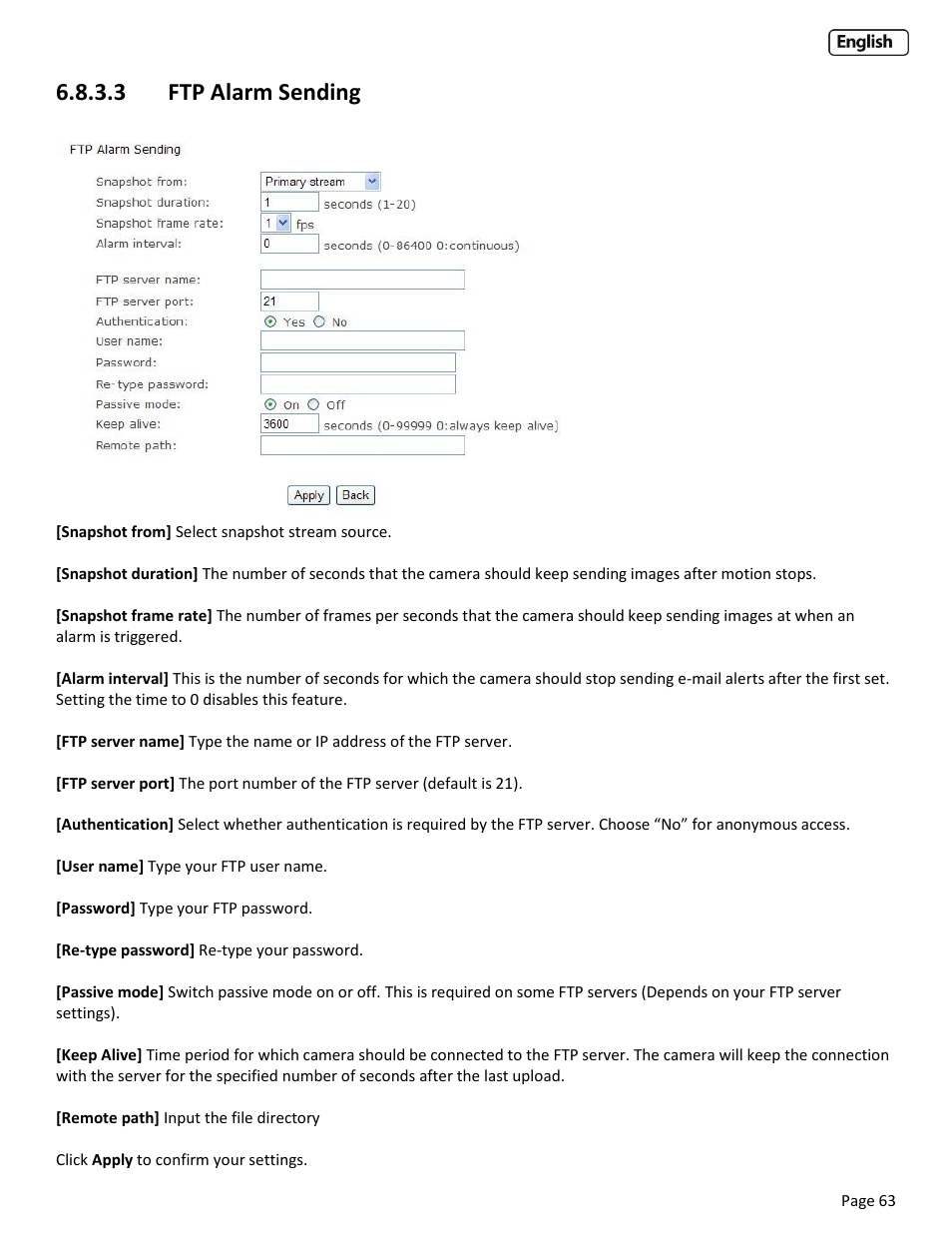 3 ftp alarm sending, 3 ftp, Larm | Ending | Y-cam Cube User Manual | Page 63 / 88