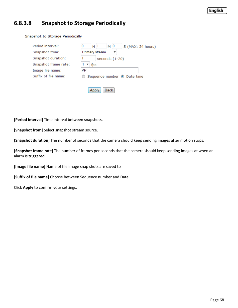 8 snapshot to storage periodically, Ecord to, Torage on | Larm | Y-cam Cube User Manual | Page 68 / 88