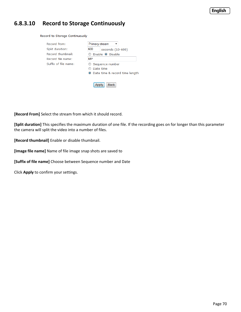 10 record to storage continuously, 11 s, Iles in | Torage to, Erver | Y-cam Cube User Manual | Page 70 / 88
