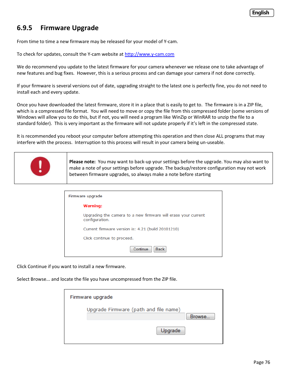 5 firmware upgrade, Irmware, Pgrade | Y-cam Cube User Manual | Page 76 / 88