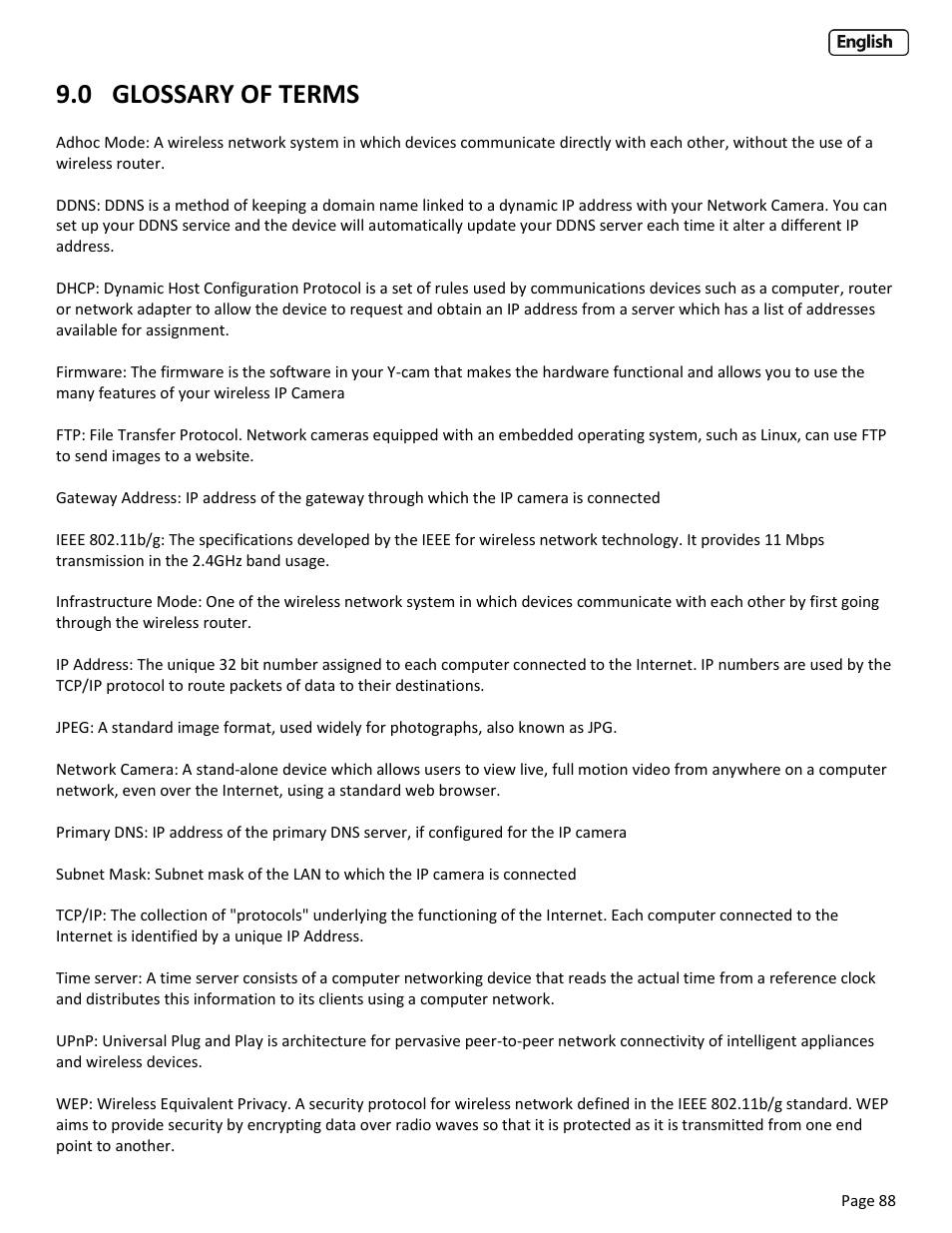 0 glossary of terms, Glossary of terms | Y-cam Cube User Manual | Page 88 / 88