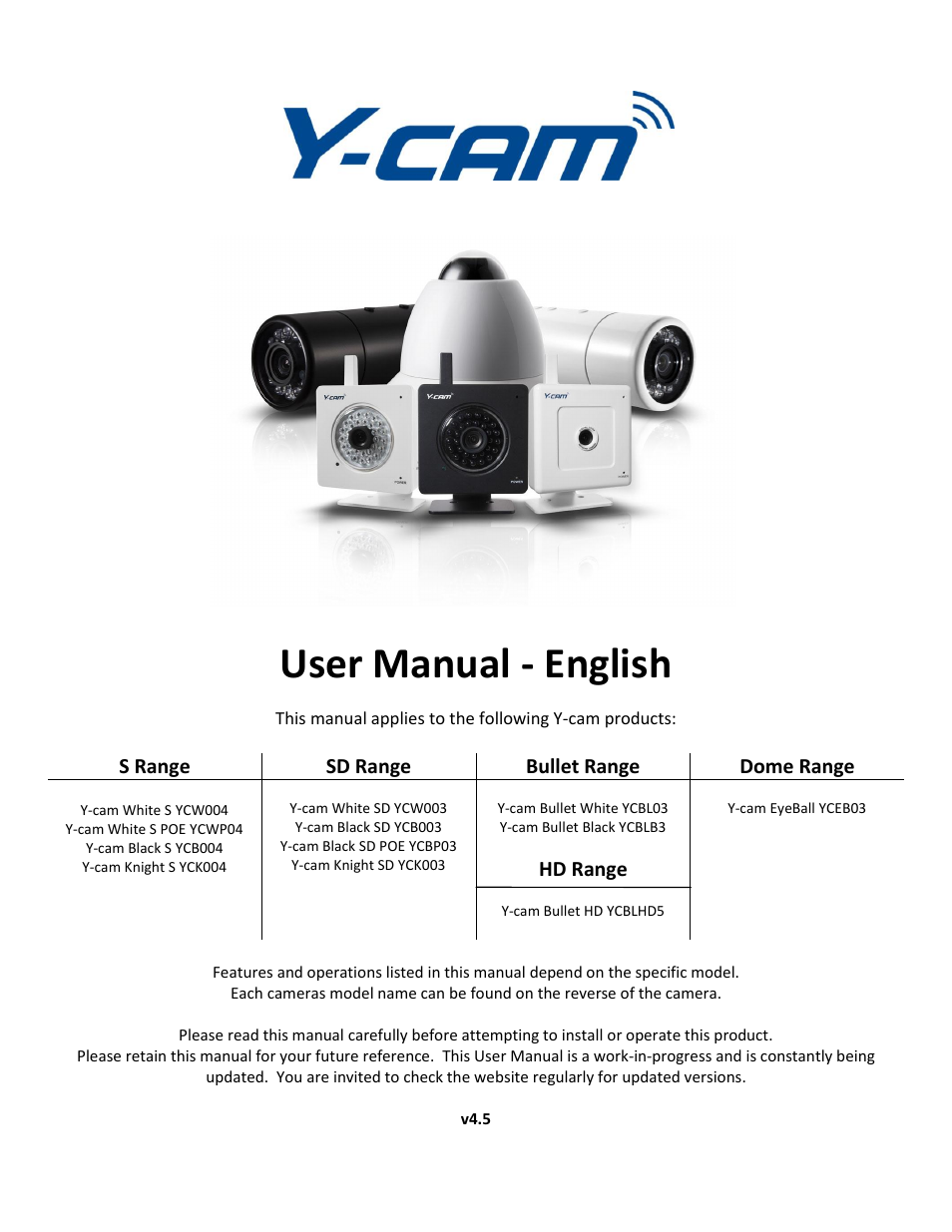 Y-cam EyeBall Range User Manual | 88 pages