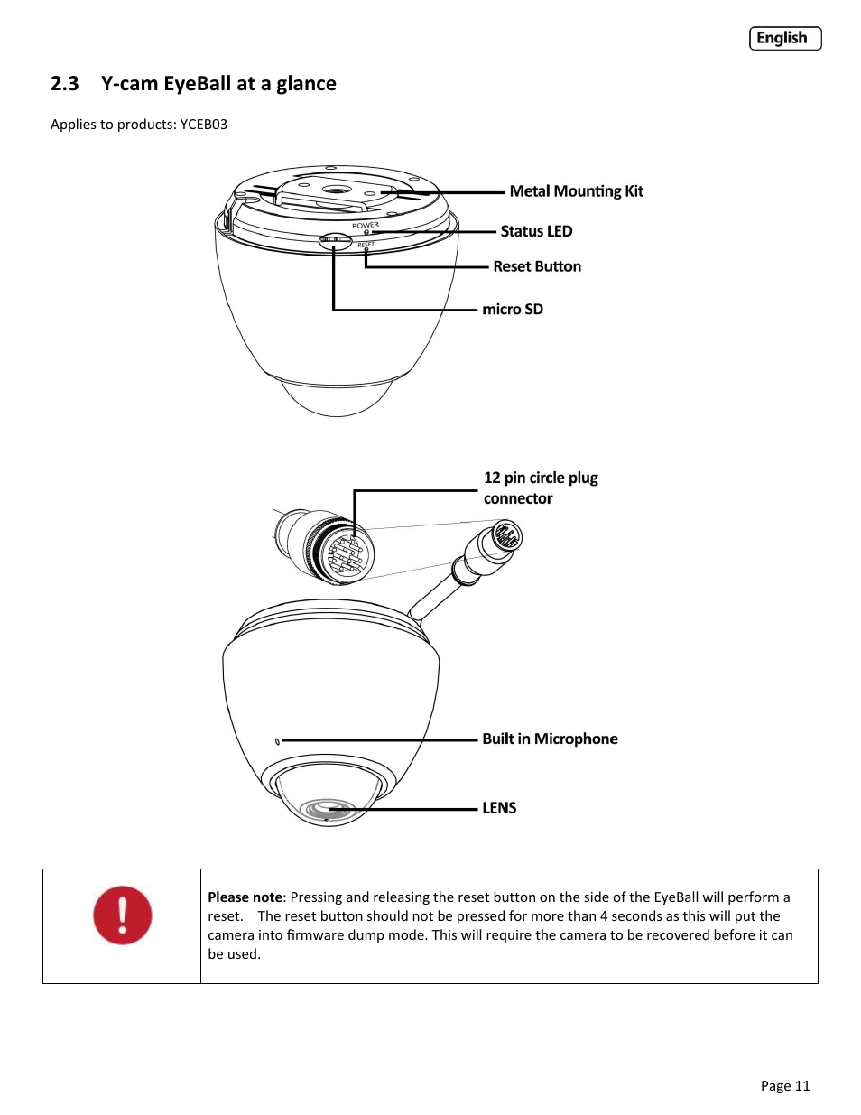 3 y-cam eyeball at a glance, All at a glance | Y-cam EyeBall Range User Manual | Page 11 / 88