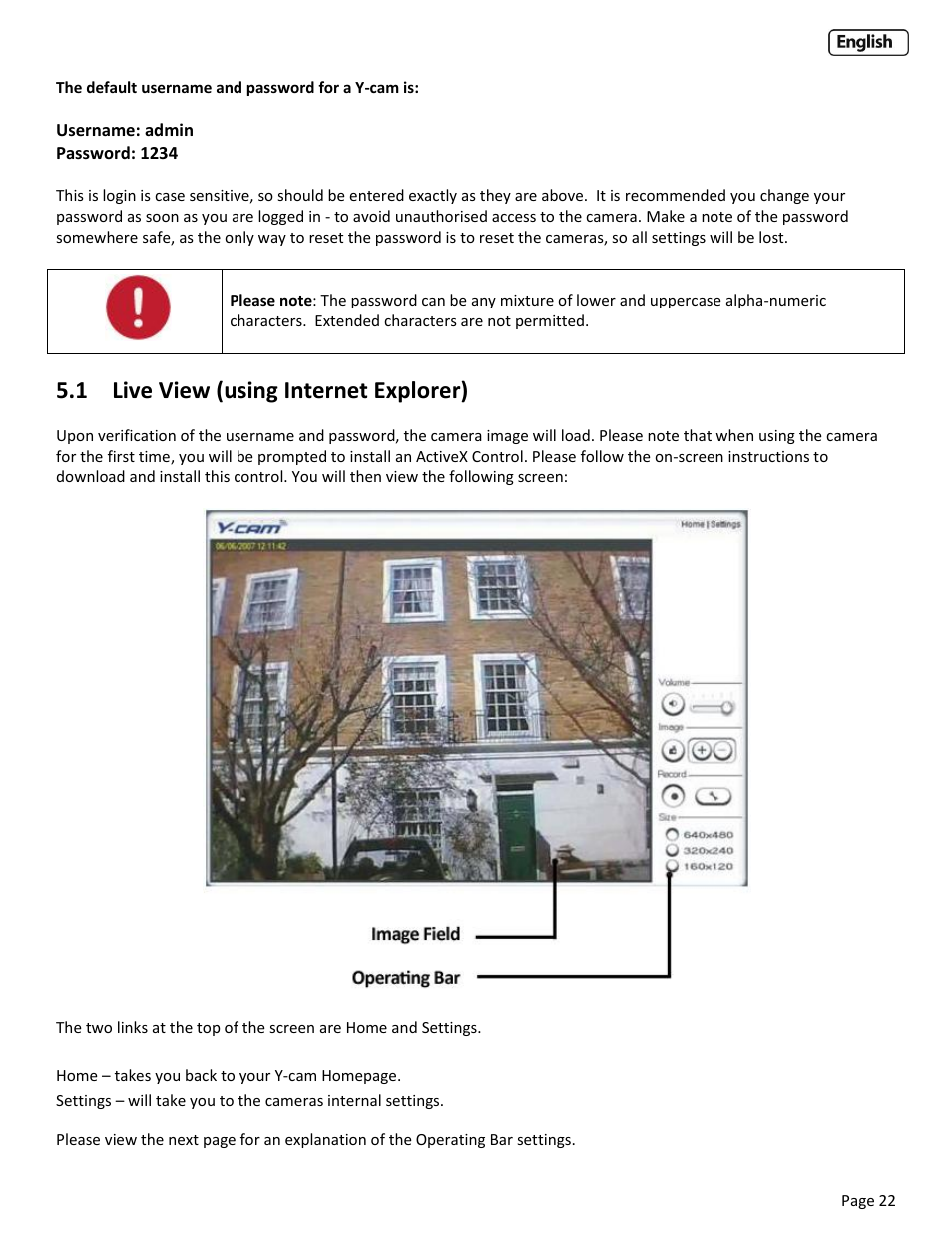 1 live view (using internet explorer), Using, Nternet | Xplorer | Y-cam EyeBall Range User Manual | Page 22 / 88