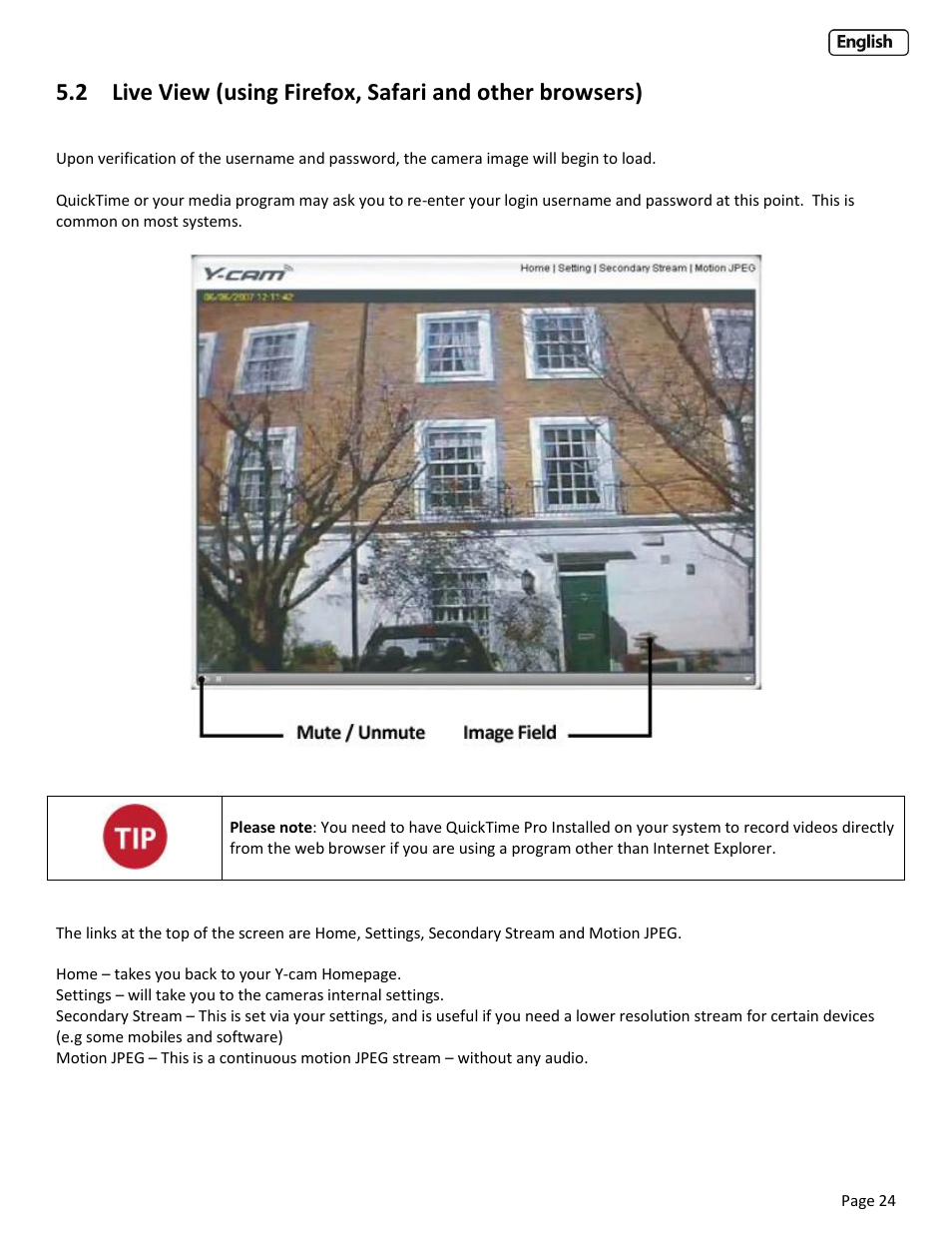 Using, Irefox, Afari and other browsers | Y-cam EyeBall Range User Manual | Page 24 / 88
