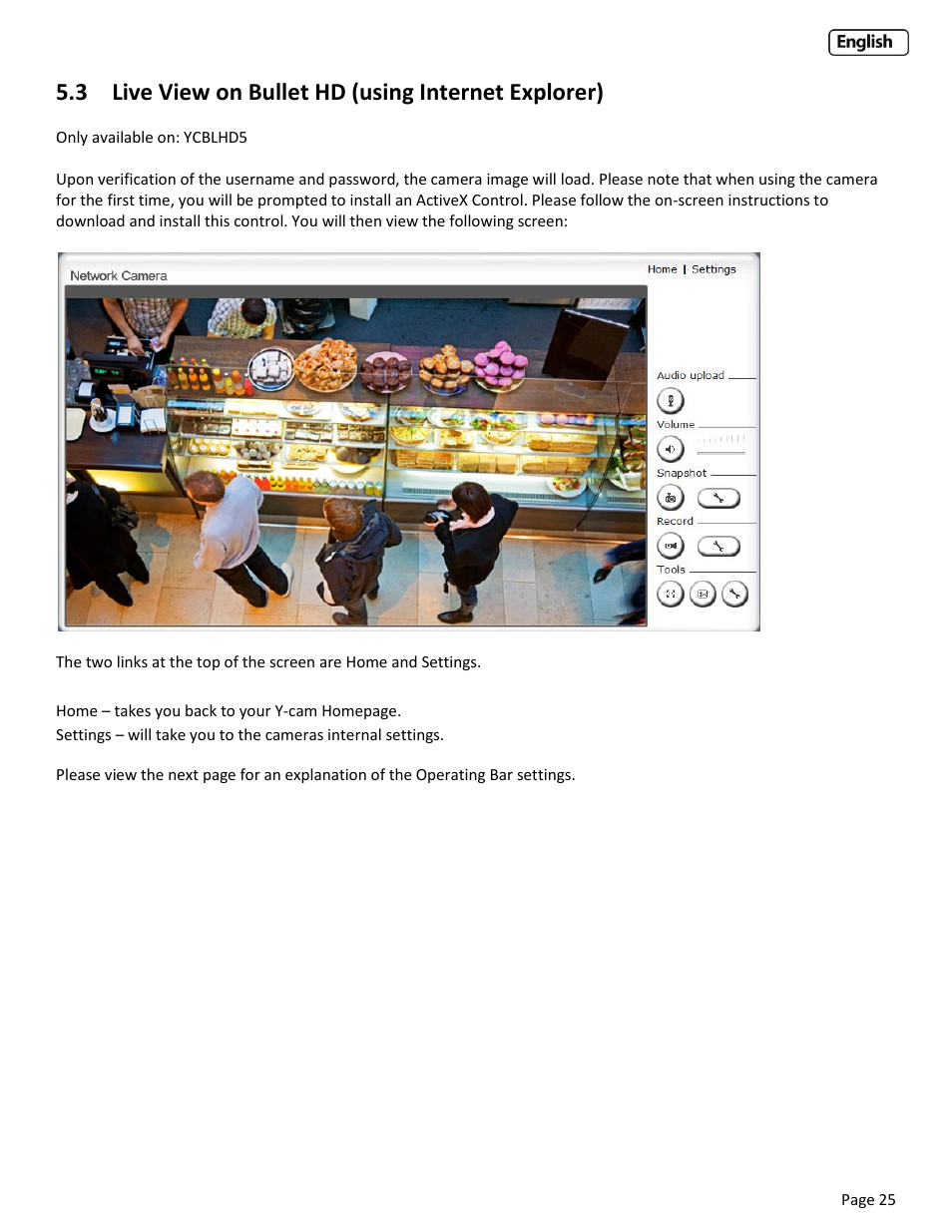 3 live view on bullet hd (using internet explorer), Iew on, Ullet | Using, Nternet, Xplorer | Y-cam EyeBall Range User Manual | Page 25 / 88