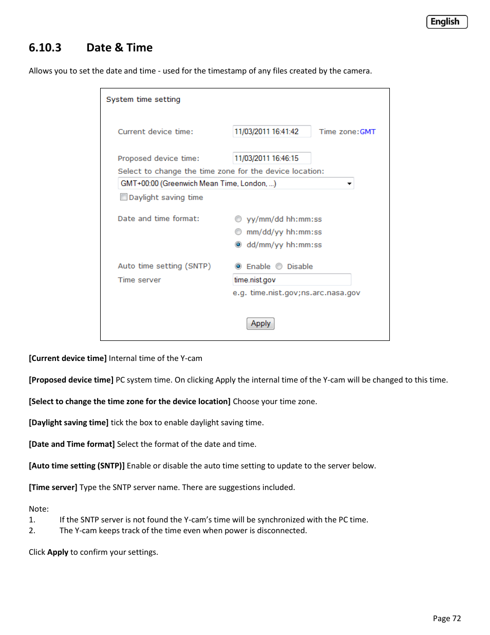 3 date & time | Y-cam EyeBall Range User Manual | Page 72 / 88