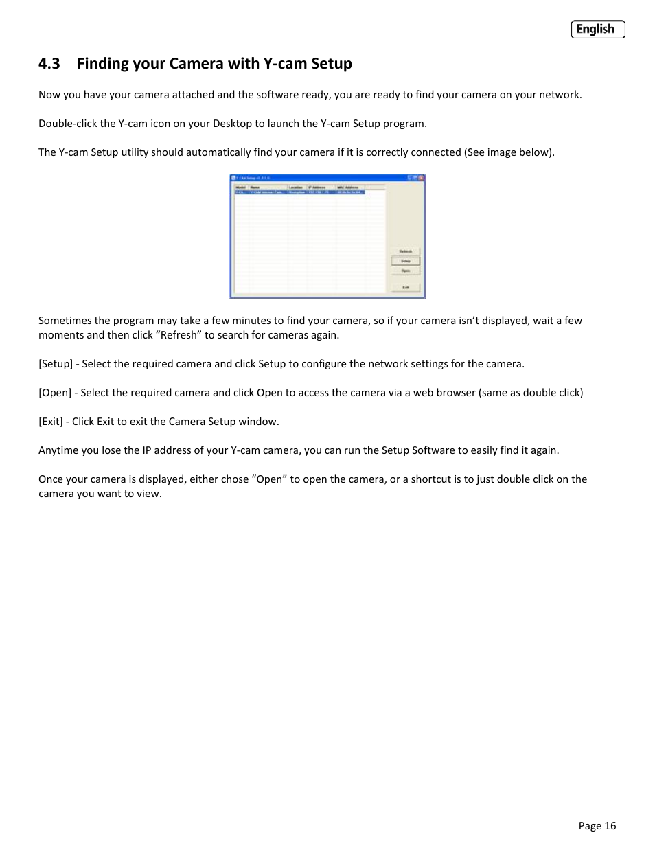 3 finding your camera with y‐cam setup, Inding your, Amera with | Etup | Y-cam Classic Range User Manual | Page 16 / 66