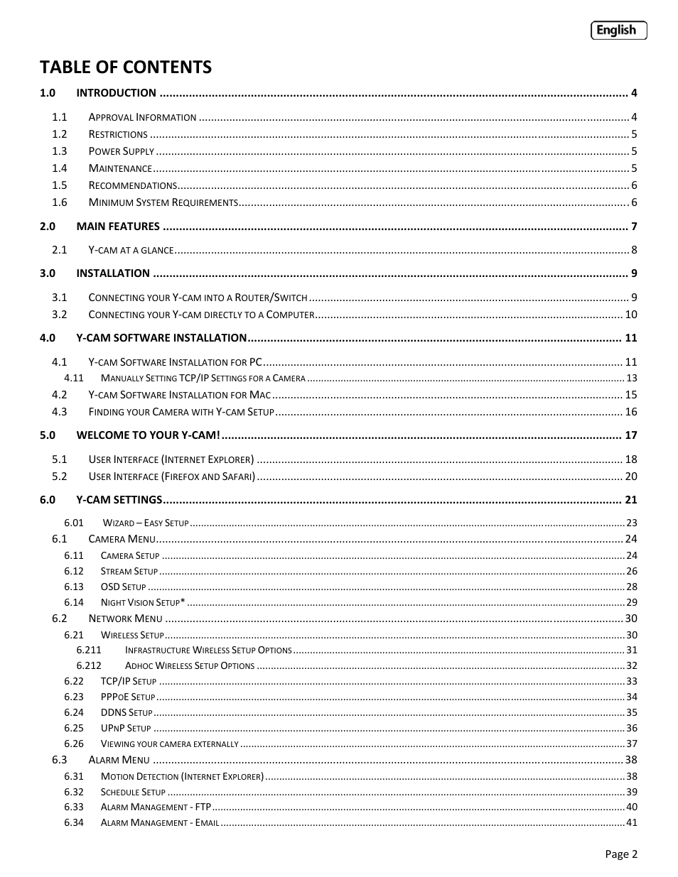 Y-cam Classic Range User Manual | Page 2 / 66