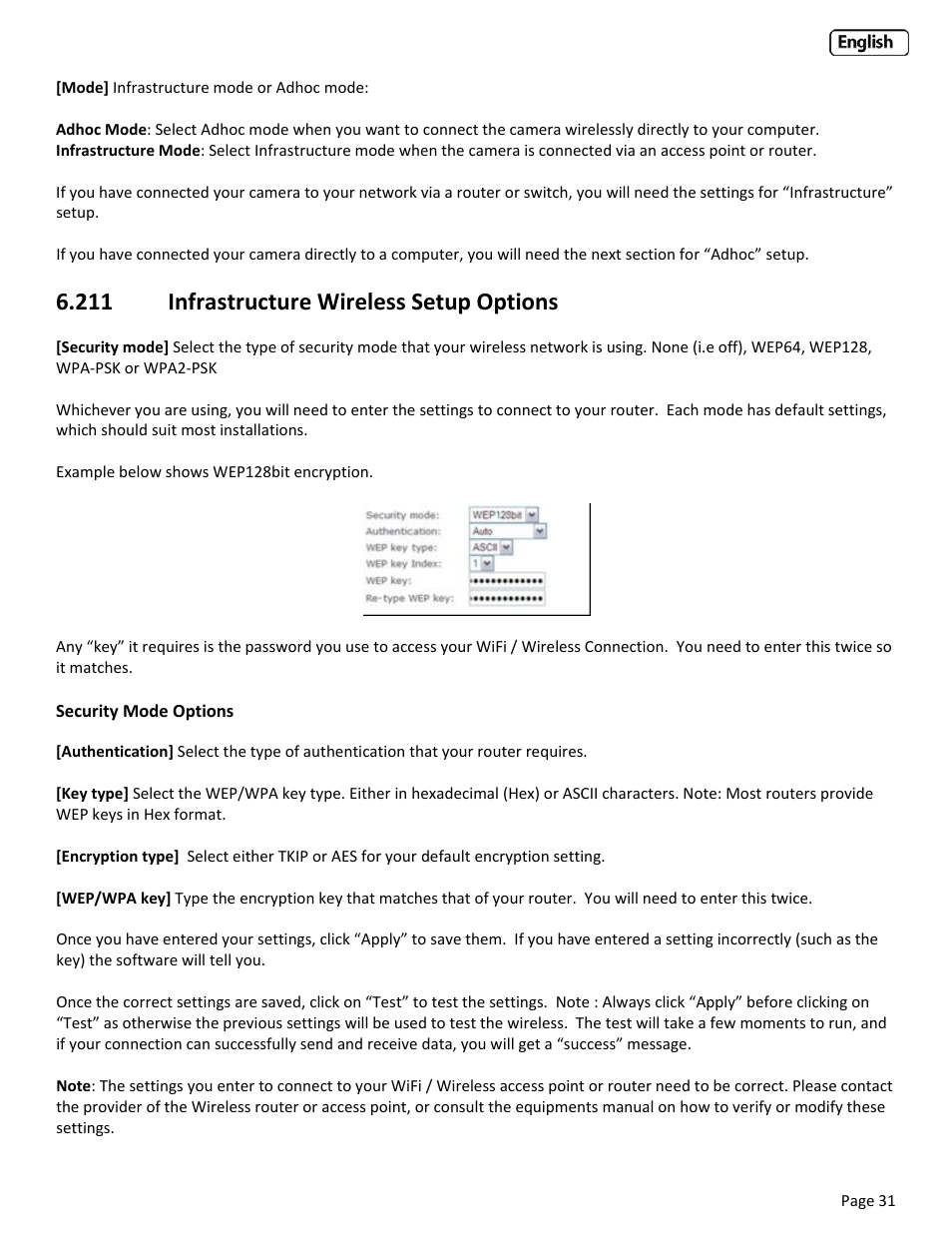 211 infrastructure wireless setup opti, Nfrastructure, Ireless | Etup, Ptions, 211 infrastructure wireless setup options | Y-cam Classic Range User Manual | Page 31 / 66
