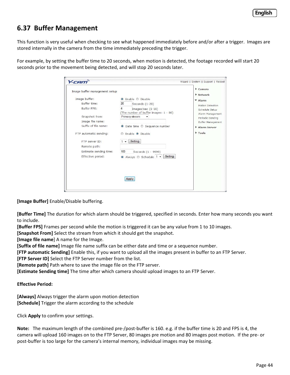 37 buffer management, Uffer, Anagement | Y-cam Classic Range User Manual | Page 44 / 66