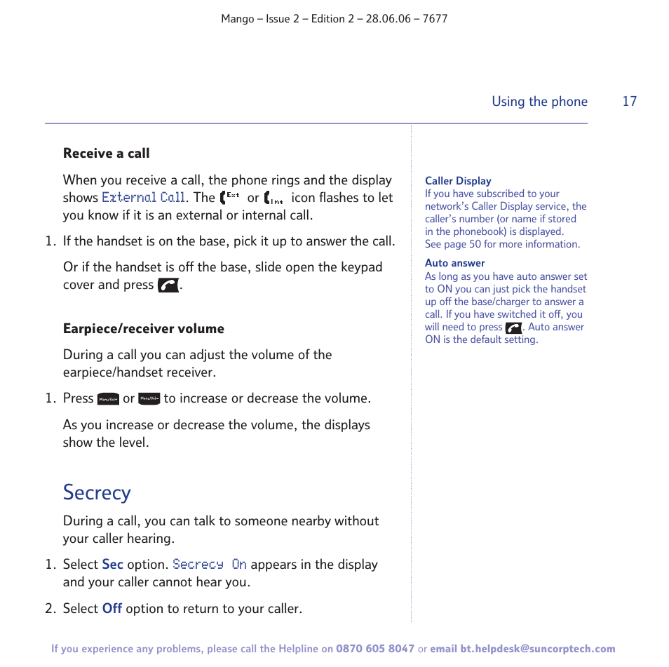 Secrecy | BT MANGO User Manual | Page 17 / 92