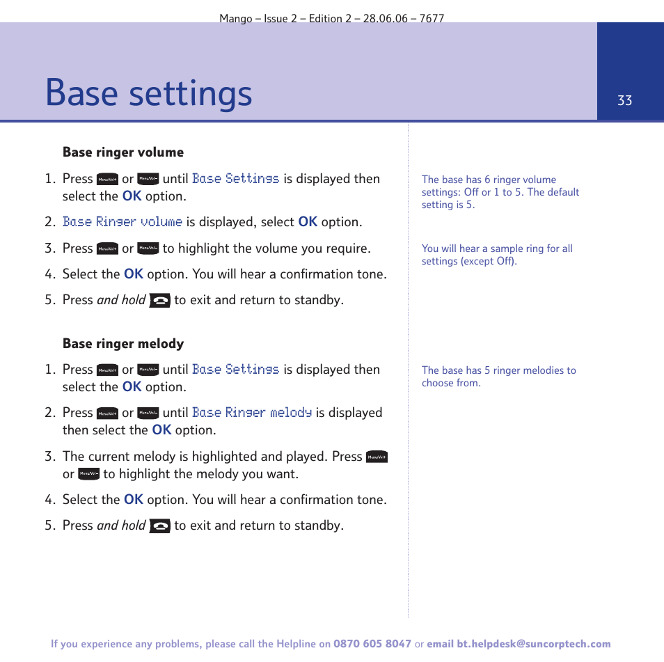 Base settings | BT MANGO User Manual | Page 33 / 92