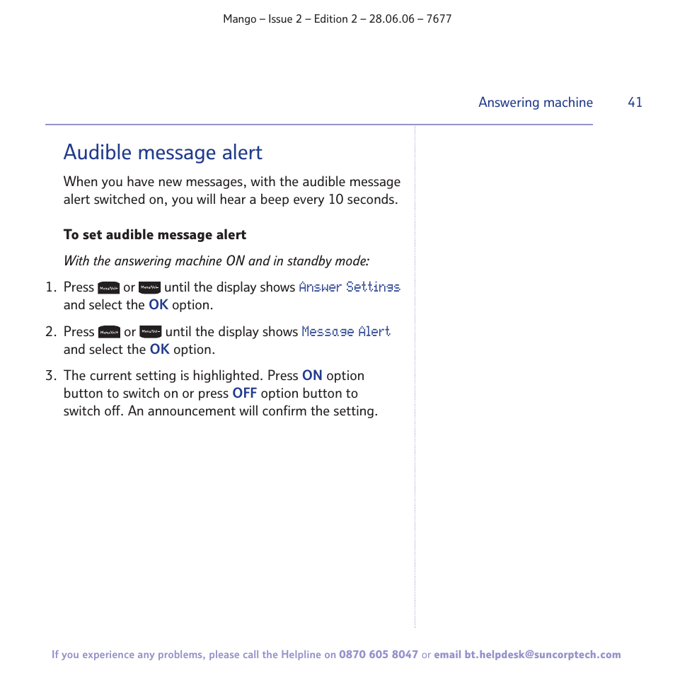 Audible message alert | BT MANGO User Manual | Page 41 / 92