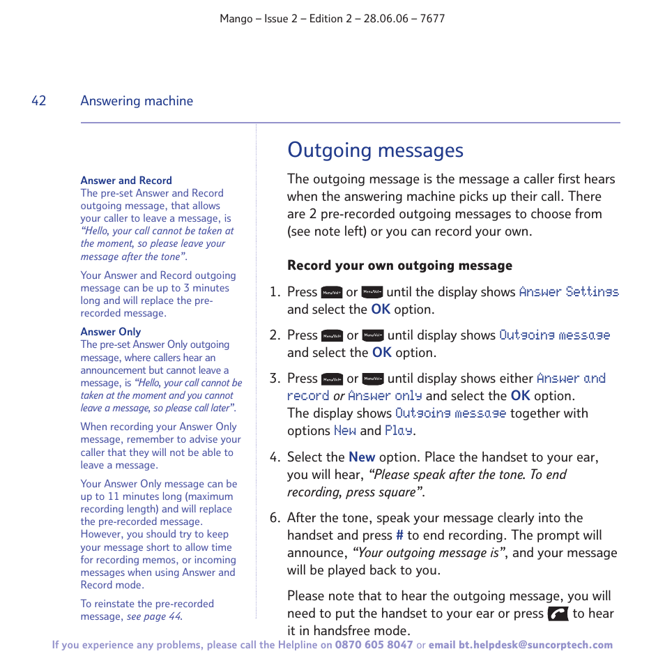 Outgoing messages | BT MANGO User Manual | Page 42 / 92