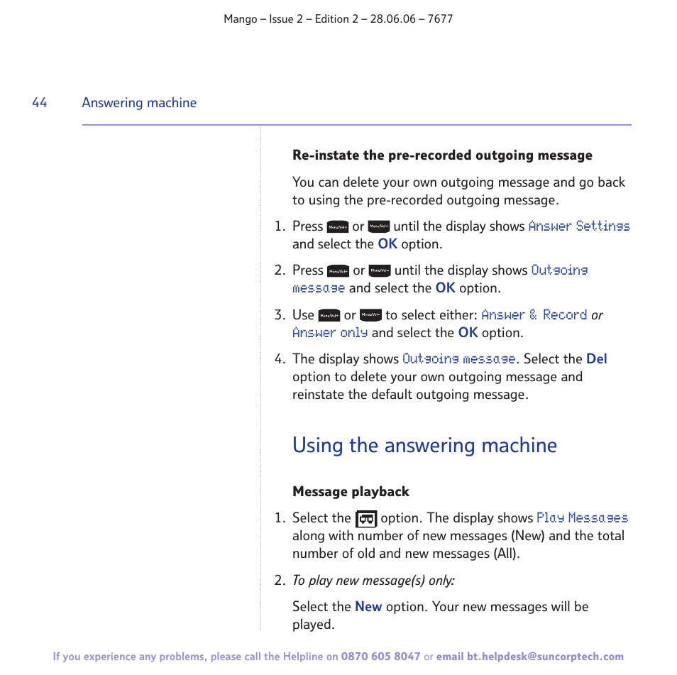 Using the answering machine | BT MANGO User Manual | Page 44 / 92
