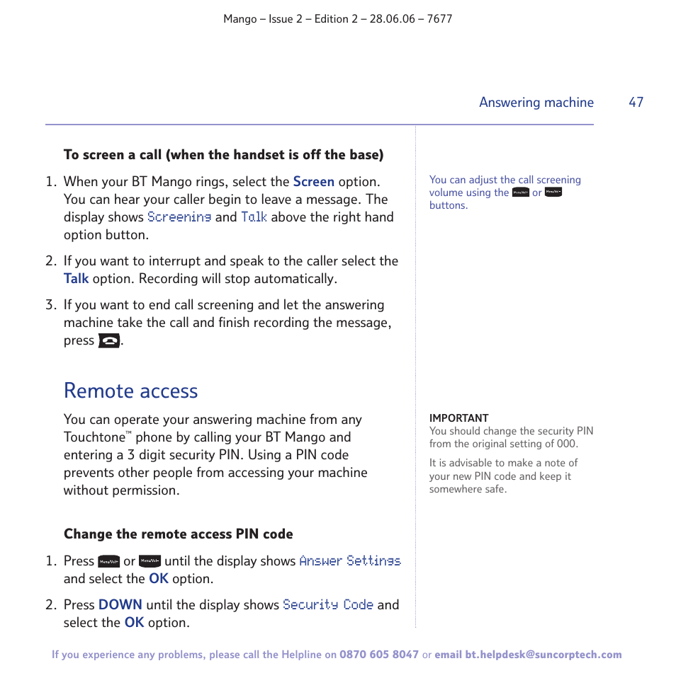 Remote access | BT MANGO User Manual | Page 47 / 92