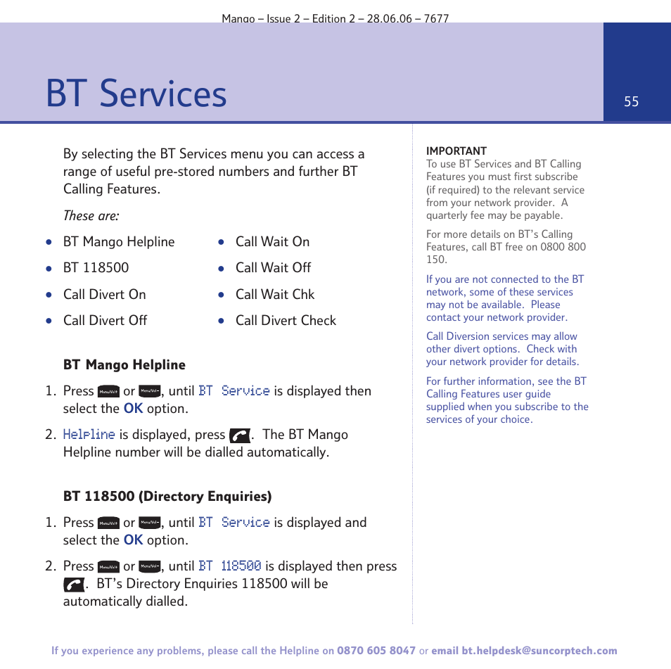 Bt services | BT MANGO User Manual | Page 55 / 92